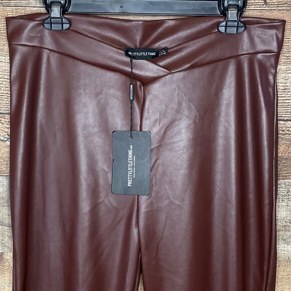 PrettyLittleThing Shape V Front Ruched Bum Split Hem Faux Leather Pants Size 10 - Picture 2 of 10